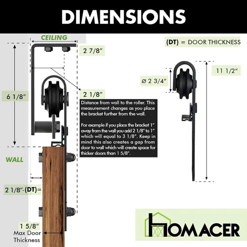 Miniatura 6 de Homacer Kit de herrajes para puerta corrediza de granero sin derivación, para puertas dobles/dobles, pista plana de 4 pies de largo, solo uso