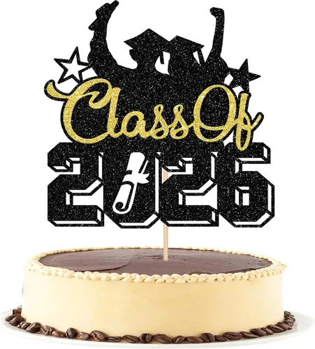 Miniatura 17 de Rsstarxi 1 paquete de decoración de pastel con purpurina para la clase de 2026, decoraciones de graduación 2026, tapa de felicitaciones