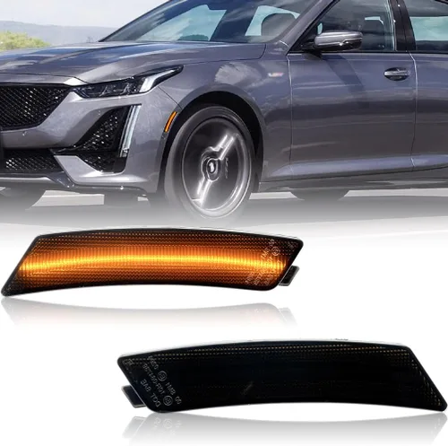 Miniatura 9 de Lentes transparentes CT4 LED para luces de marcador lateral para 2020-2023 Cadillac CT4, luces LED ámbar para parachoques delantero, luces de señal