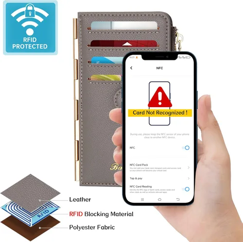 Miniatura 4 de Badiya Tarjetero de crédito para mujer, cartera RFID para mujer, organizador de tarjetas plegable delgado con funda para múltiples tarjetas