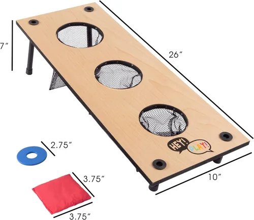 Miniatura 2 de HEY! PLAY! Juego de arandelas 2 en 1 y juego de lanzamiento de bolsas de frijoles, para interiores o exteriores, juegos clásicos de madera