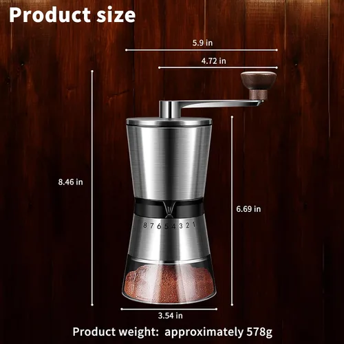 Miniatura 3 de Molinillo de café manual, capacidad de 6.53 oz con rebaba cónica de molienda de cerámica de 1.417 in, ajuste ajustable externo de 8 velocidades