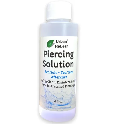 Urban ReLeaf Solución para piercing. Sales marinas curativas y árbol de té después del cuidado 4 onzas, listo para usar. Limpia, calma y cura de