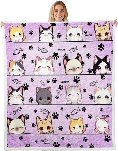 Miniatura 19 de Manta de franela de animales de dibujos animados para todas las estaciones, manta de cama azul con estampado de amor Kawaii para decoración