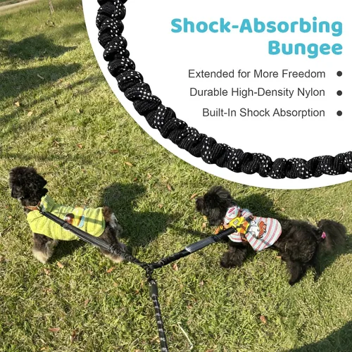 Miniatura 6 de Correa doble para perro, divisor sin enredos para dos perros, acoplador con cuerda de plomo larga ajustable, asas de control dual, elástico