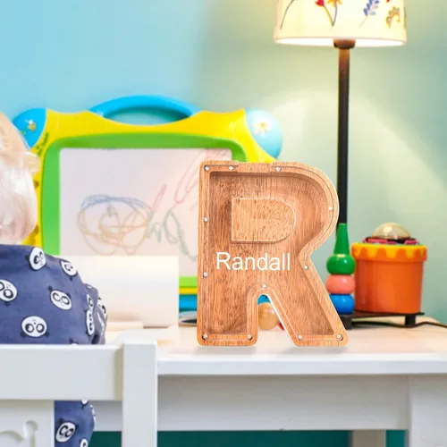 Miniatura 4 de Alcancías con nombre personalizado para niños, alcancía con letra personalizada, banco de dinero del alfabeto de madera, regalos para niños y niñas