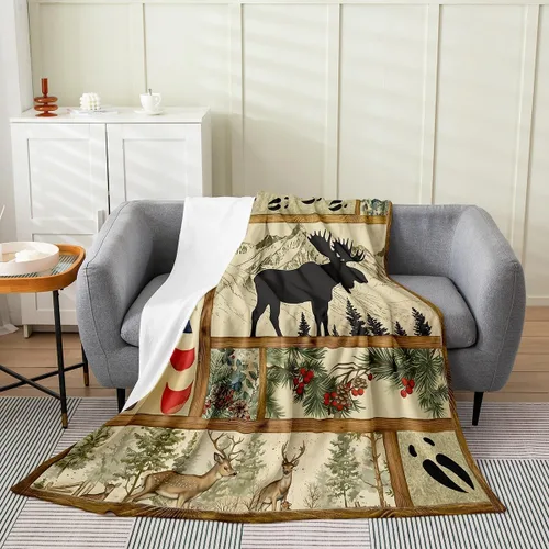 Miniatura 22 de Manta de forro polar de ciervo bohemio, tamaño individual, manta temática de caza de vida silvestre, decoración de cabaña, manta mullida para sofá
