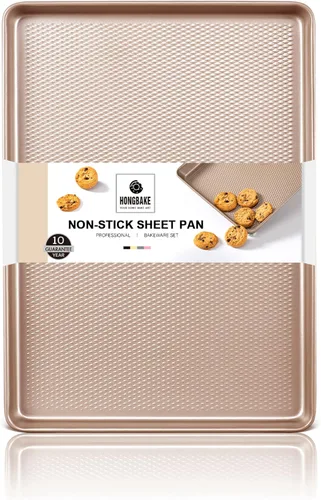 Media Bandeja para Galletas para Hornear - HONGBAKE Bandeja para Hornear Antiadherente con Superficie de Textura de Diamante, Bandejas para Galletas