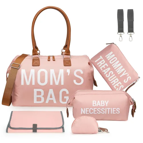 Miniatura 16 de printe Bolsa de pañales grande de 6 piezas con cambiador y 2 bolsas organizadas, bolsa de mamá para hospital con funda para chupete, correas, gancho