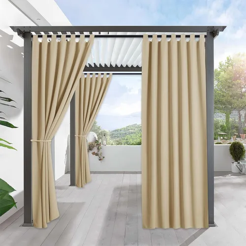 Miniatura 11 de RYB HOME - Cortinas opacas para interior y exterior, cortinas para patio o terraza, cortinas exteriores con pestaña Crema Beige
