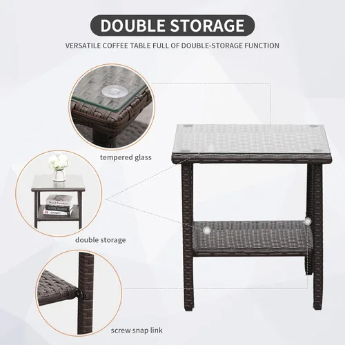 Miniatura 6 de Mecedora de mimbre de polietileno para exteriores, juego de 3 piezas, 2 sillones mecedores, mesa auxiliar de café, muebles lavables con cordones