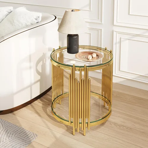 Miniatura 12 de Moderna mesa consola de cristal plateado, mesa de sofá estrecha para entrada con estantes de almacenamiento de 2 niveles para pasillo, espacio