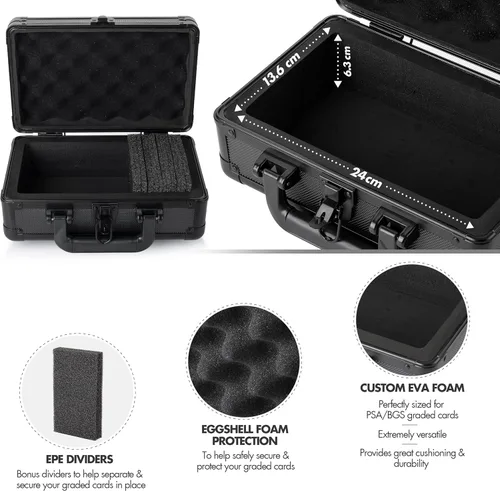 Miniatura 4 de FunGuys Caja de Almacenamiento Moderna para Tarjetas Clasificadas, Aluminio Negro, Capacidad para 43 Losas, Tarjetas de Deportes y Pokémon, PSA
