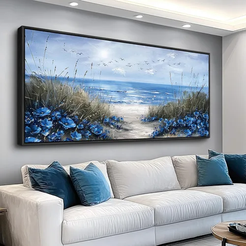 Miniatura 14 de KELIYUAN Arte de pared para sala de estar, lienzo decorativo de pared para dormitorio, oficina, decoración de pared de océano azul, imágenes de olas