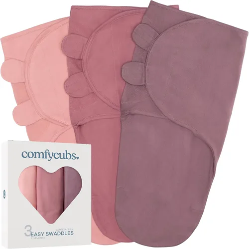 Miniatura 16 de Comfy Cubs - Manta para envolver fácil, 3 unidades - 100% algodón para recién nacidos, tamaño grande para bebés de 3-6 meses, con velcro ajustable