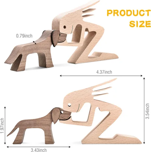 Miniatura 4 de ISHINE Estatua de madera decorativa de madera para hombre y perro, hecha a mano, tallada, creativa, regalo para la oficina en casa, para hombres