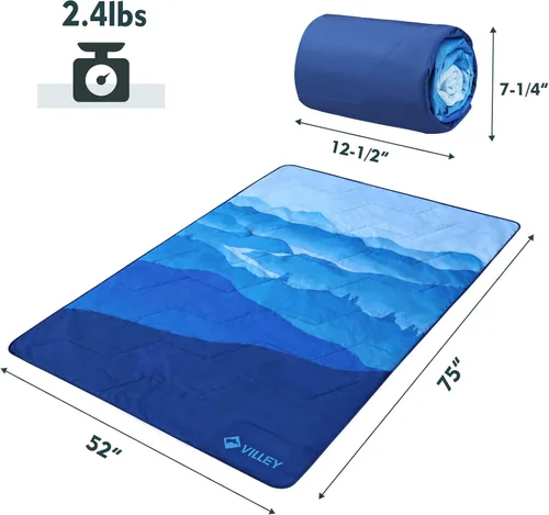 Miniatura 3 de VILLEY Manta de picnic, manta de campamento de 3 capas de 52 x 75 pulgadas, lavable a máquina, repelente al agua y a prueba de arena, plegable