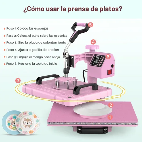 Miniatura 8 de Slendor - Máquina de presión de calor 5 en 1, prensa de calor para sublimación de 12x15 pulgadas, prensa digital de transferencia de calor con Rosa