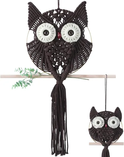 Miniatura 20 de MVSUTA Owl Burgundy Cotton Handmade Macrame Wall Hanging Tapestry Home Decor Art and Red Craft Wonderful Decoration Woven Boho Ornament for Office