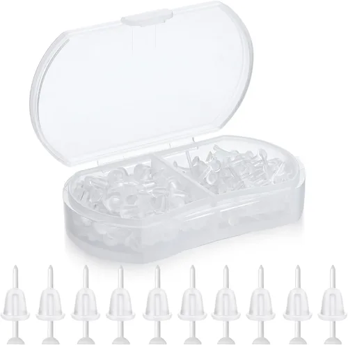 Aretes transparentes para deportes/trabajo, aretes de plástico de 0.118 pulgadas para orejas sensibles, 100 pares de aretes y pines en blanco (100