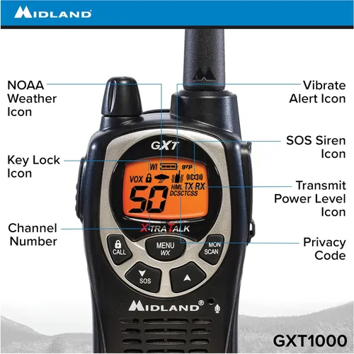 Miniatura 3 de Midland GXT1000VP4 Radio bidireccional GMRS de 50 canales – Walkie Talkie de hasta 36 millas – Negro/Plata (paquete de 4)