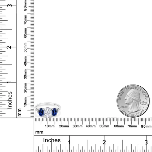 Miniatura 3 de Anillo de compromiso de 3 piedras de zafiro creado en oro blanco de 10 quilates de Charles & Colvard y diamante para mujer