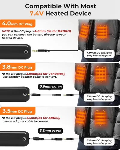 Miniatura 3 de Glaais Chaleco térmico de 5 V, 7,4 V, 18400 mAh, batería compatible con ORORO, batería para chaleco térmico con LED, batería recargable