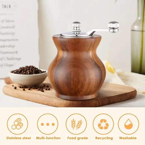 Miniatura 4 de Molinillo de pimienta, molinillo de pimienta de madera clásico para cocina, molinillo de pimienta manual de madera y acrílico, molinillo de sal