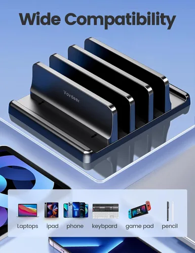 Miniatura 5 de Vaydeer Organizador vertical de 3 ranuras para laptop, soporte de almacenamiento para portátil hecho de plástico ABS de alta calidad, diseño 5 en 1