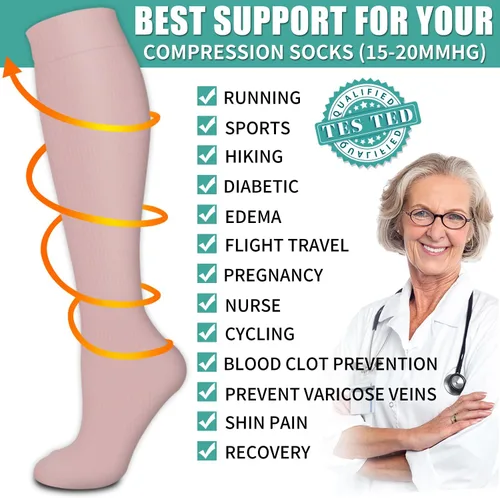 Miniatura 136 de Paquete de 3 pares de calcetines de compresión médica para mejorar la circulación de mujeres y hombres, para correr, hacer deporte y amamantar