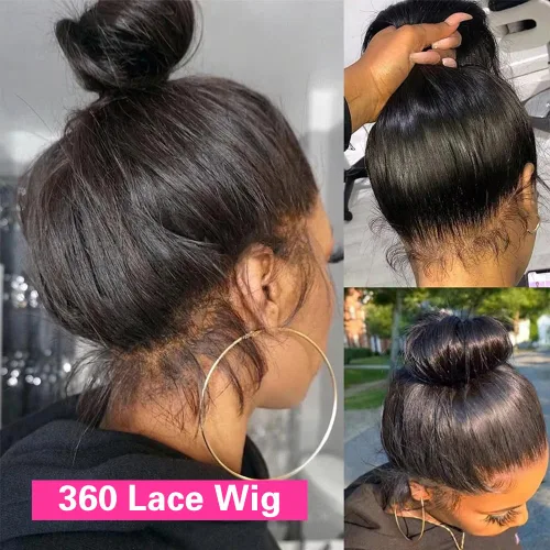 Miniatura 2 de sdamey 360 Pelucas de encaje frontal liso Pelucas de cabello humano HD transparentes con encaje completo para mujeres, pelucas de cabello humano