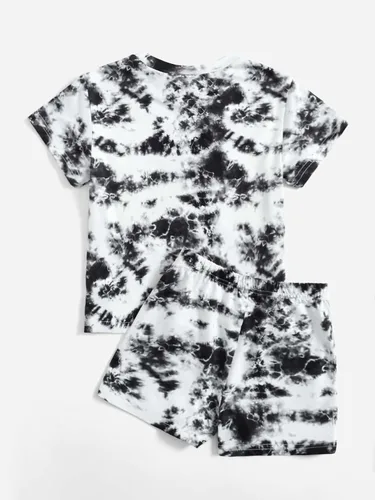 Miniatura 2 de Floerns Conjunto de camiseta y pantalones cortos de manga corta Tie Dye para niña de 2 piezas