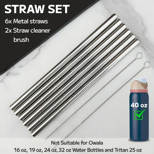Miniatura 7 de MIMORE Pajitas de metal para Owala de 40 onzas – 6 popotes de acero sin satén compatibles con repuesto de popote Owala – Reutilizable y apto