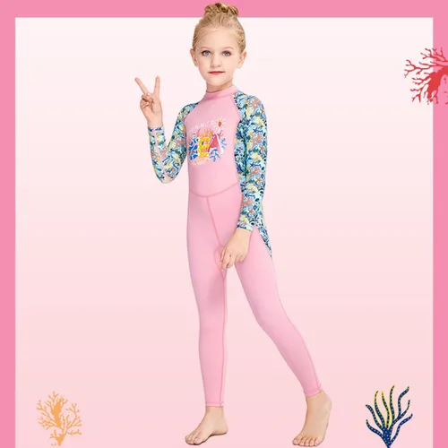 Miniatura 6 de Traje de baño de cuerpo completo de una pieza de manga larga para niños, traje de baño de protección solar para niños y niñas