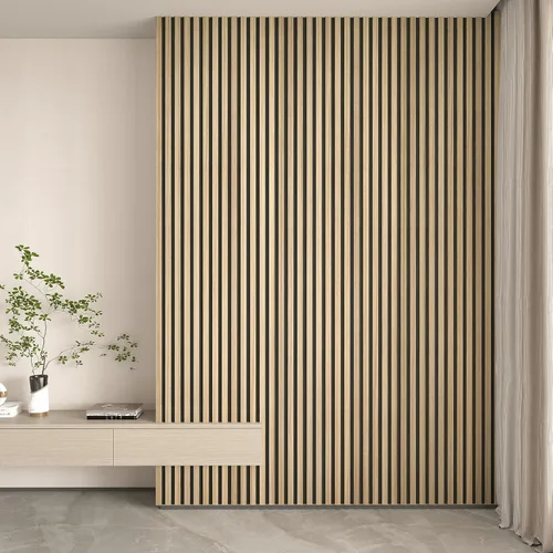 Miniatura 9 de Paquete de 2 paneles acústicos de pared de madera de 94 x 12.6 pulgadas, listones 3D insonorizados para paredes y techos, elegantes paneles Nogal