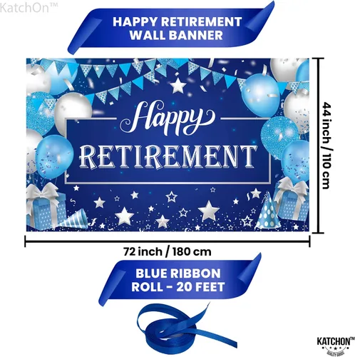 Miniatura 4 de KatchOn Cartel de feliz jubilación azul, extragrande, 72 x 44 pulgadas, decoraciones azules para fiesta de jubilación