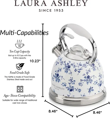 Miniatura 8 de Laura Ashley Hervidor China Rose para Estufa con Silbato - Hervidor de Acero Inoxidable de 2.5L de Hervido Rápido para Estufa - Hervidor de Camping