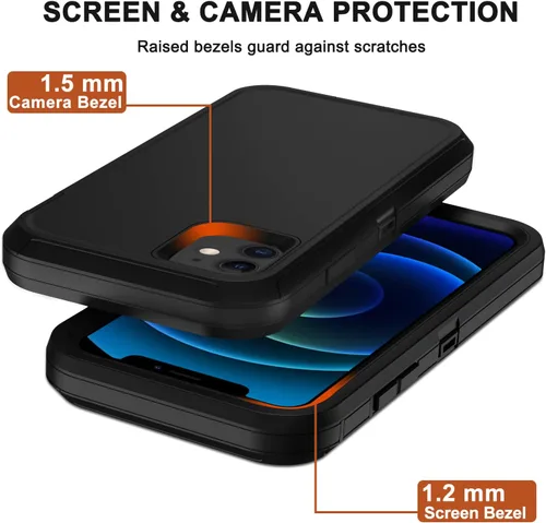 Miniatura 5 de Funda para iPhone 12, iPhone 12 Pro con funda de clip para cinturón, 2 protectores de pantalla, resistente grado militar, cuerpo completo, a prueba