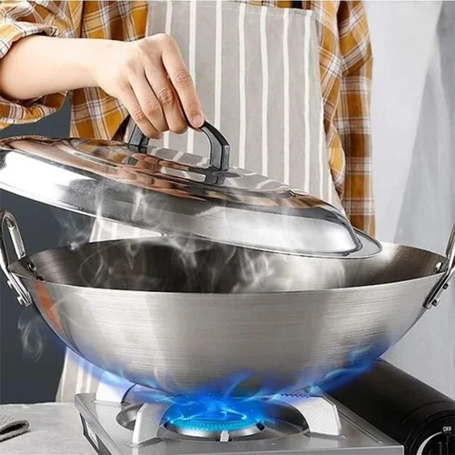 Miniatura 4 de 1 unids Olla de cocina duradera de acero inoxidable Wok Sartén para uso doméstico