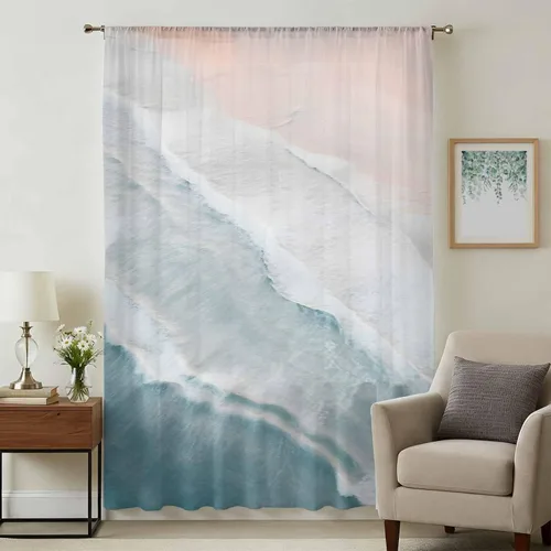 Miniatura 7 de Cortinas traslúcidas de playa de 63 pulgadas de largo, panel de cortina traslúcida para sala de estar, cortinas de cocina con bolsillo para barra