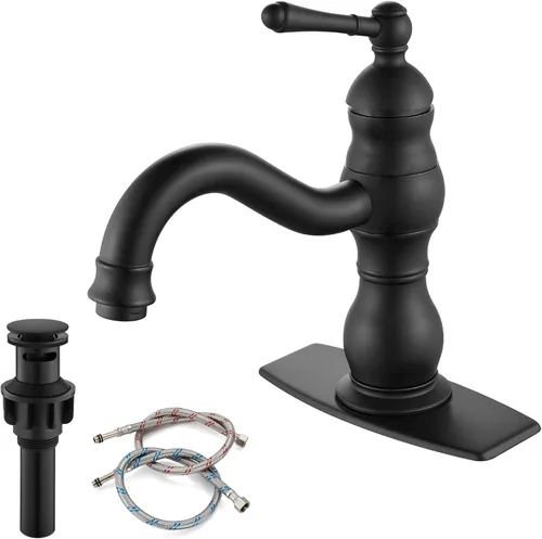 Miniatura 12 de gotonovo Grifo de lavabo de baño de 1 agujero con mango único, grifo de tocador de lavabo con caño giratorio de 360°, grifo mezclador de lavabo