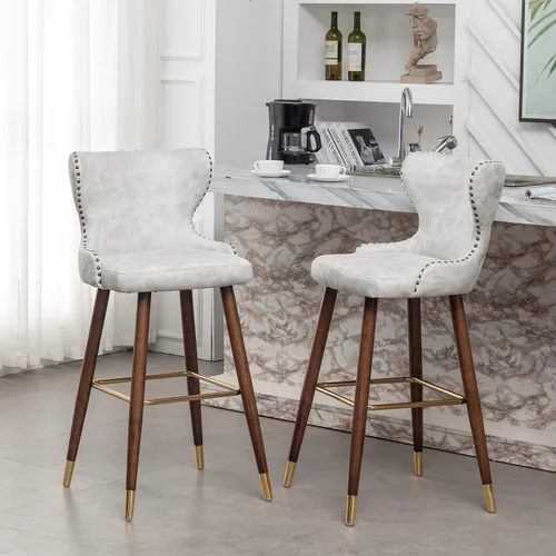 Roundhill Furniture Nevis Mid-Century - Juego de 2 herramientas modernas de piel sintética copetuda, con adornos de clavos, color blanco
