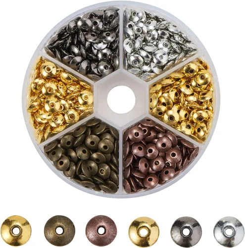 LiQunSweet 600 cuentas espaciadoras de metal de aleación antigua de 6 colores, espaciadores de disco Heishi, lote surtido para fabricación de joyas