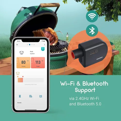 Miniatura 2 de INKBIRD Controlador de temperatura Wi-Fi y Bluetooth para barbacoa, termómetro automático para ventilador de ahumador, con 4 sondas para huevo
