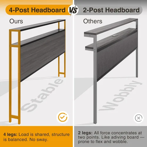Miniatura 4 de Lifezone Base de cama Queen con cabecera de almacenamiento de 2 niveles, marco de cama de metal para dormitorio con 2 cajones de almacenamiento