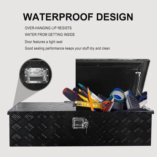Miniatura 2 de Caja de herramientas de aluminio resistente de 39 pulgadas, caja de herramientas para camioneta, automóvil, remolque, al aire libre, caja
