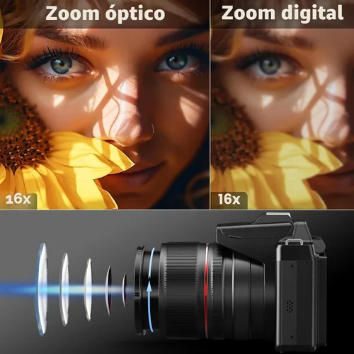 Miniatura 3 de NBD Cámaras digitales de 64 MP para fotografía, cámaras de vlogging de 8K para YouTube, zoom óptico de 16X, punto de viaje y disparo, cámaras