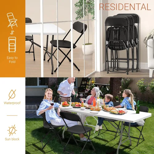 Miniatura 4 de FCH Silla plegable negra, marco de metal plegable con asiento de plástico sólido, portátil para eventos y fiestas, juego de comedor al aire libre