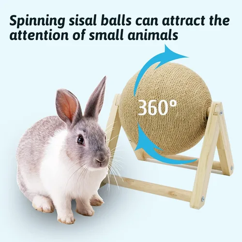 Miniatura 4 de Fhiny Juguete rascador de conejo, bola rascador de sisal de madera maciza natural para gatitos de interior, bola rascador de garras para gatitos