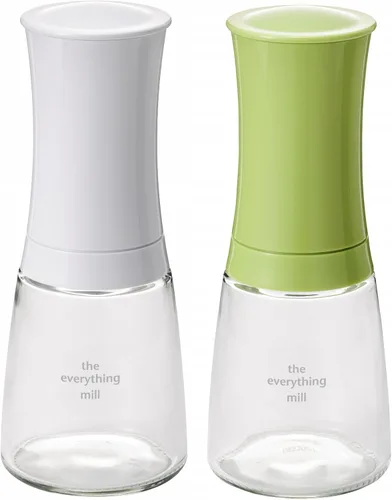 Kyocera Juego de 2 molinos de pimienta, sal, semillas y especias con molinillo de cerámica avanzado ajustable, blanco brillante/verde manzana